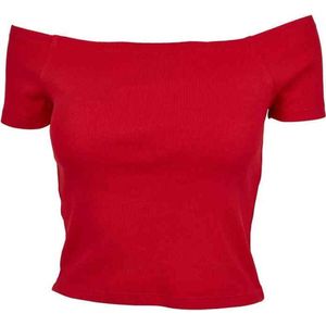 Urban Classics - Off Shoulder Rib Crop top - S - Rood