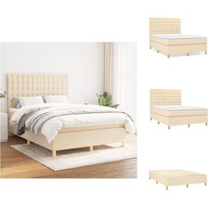 vidaXL Boxspringbed - Pocketvering - 140 x 200 cm - Crème - Duurzaam - Verstelbaar hoofdbord - Middelharde ondersteuning - Huidvriendelijk - Bed