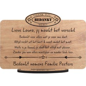 Bedankt - gepersonaliseerde houten wenskaart - kaart van hout om iemand persoonlijk te bedanken - bedankkaart met eigen tekst