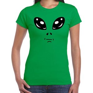 Alien / buitenaards wezen gezicht verkleed t-shirt groen voor dames - Carnaval fun shirt / kleding / kostuum M