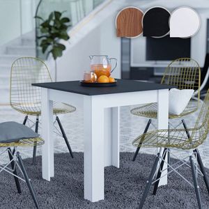 Eettafel - Keukentafel - Eetkamertafel - 80 x 80 x76.5 cm - Vierkant - Wit - Zwart