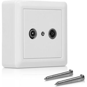 kwmobile dubbele TV/FM antennedoos - Coax kabel connector - Voor TV en radio - Stopcontact - Wit