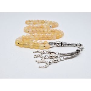 Handgemaakte tesbih ""Tasbih"" natuursteen "" Calciet geel "" - Aantal kralen 99 - Diameter kralen 8MM - met metaal tassel ""Hoefijzer"" - Een mooi cadeau-idee