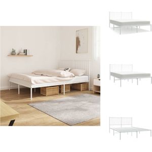 vidaXL Bedframe Classic - Staal - Wit - 207 x 146 x 90.5 cm - Robuust - Met opbergruimte - Geschikt voor 140 x 200 cm matras - Bed