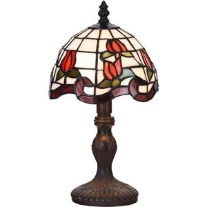 LumiLamp Tiffany Tafellamp Ø 18x32 cm Rood Groen Glas Bloemen Tiffany Bureaulamp