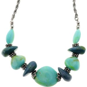 Behave Zilverkleurige ketting met turquoise kralen