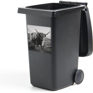 Container sticker Schotse hooglander - Natuur - Koeien - Dieren - Zwart wit - 40x40 cm - Kliko sticker