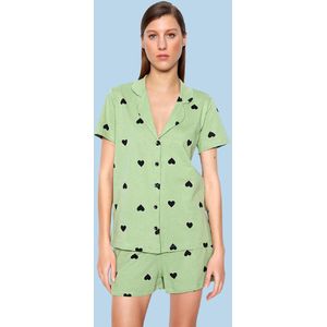 Trendyol Bruine 100% Katoenen Gebreide Pyjamaset Met Hartjesshorts Thmss21Pt0756