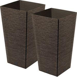 Prosperplast Plantenpot/bloempot - 2x - buiten - kunststof - donkerbruin - Eco wood look - D34 x H66 cm