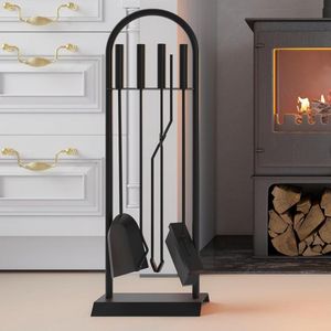 Zwarte 5-delige Open haard Companion Set 23x14x68Cm - Klassiek design