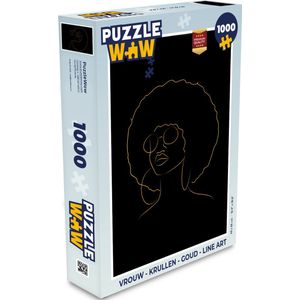 Puzzel Vrouw - Krullen - Goud - Line art - Legpuzzel - Puzzel 1000 stukjes volwassenen
