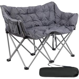Campingstoel - Klapstoel - 2-zits - Inklapbaar - Opvouwbaar - Draagbare - Hoge Rugleuning - Gevoerde - voor Camping - Buiten - Tuin - Balkon - Binnen - 600D Oxford-stof - XXL - 124 x 60 x 94 cm - Grijs