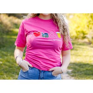 I Love Tractors & Bier - T-shirt roze S