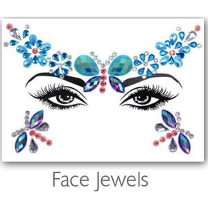 Festival Diamant Face Jewels (Blauw) [Dots Strass Steentjes met zelfklevend Plaklaag - Sticker Diamantjes voor Lichaam en Gezicht - Festival tattoo set outfit diamand glitter - Juwelen Face Glitterstiften tattoos kinderen]