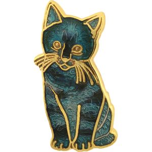 Behave® Pin broche kat poes blauw emaille 3 cm