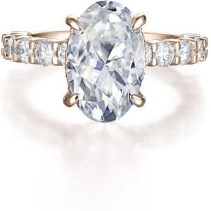 Majestica - 18k Roségouden Ovaal Moissanite Ring met Zijstenen - 3 karaat