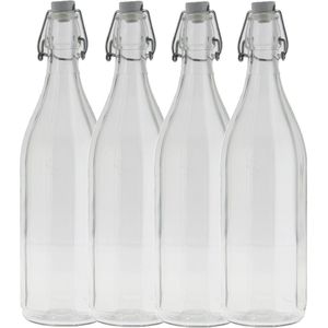 4x Stuks glazen fles transparant met beugeldop 1000 ml - Waterfles - Olie/azijn fles