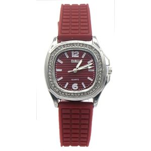 Horloge met Kralen - Kast 35 mm - Band Rubber - Rood