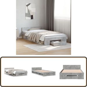 vidaXL Bedframe met lade bewerkt hout betongrijs 90x200 cm