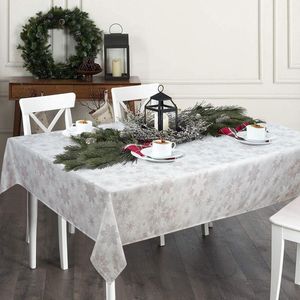 Kerstmis grijs tafelkleed, sneeuwvlokken waterdicht tafelkleed vierkant lotuseffect, bloemen wasbaar kreukvrij tafelkleed voor vakantie diner party, 140 x 140 cm