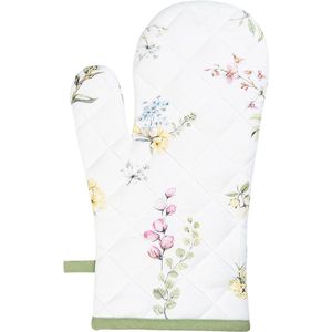 Clayre & Eef Ovenwant 16x30 cm Wit Katoen Bloemen Ovenhandschoen