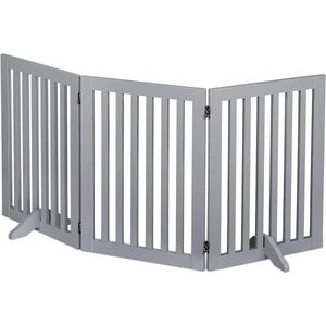 Houten veiligheidshekje 70 cm hoog voor kinderen of honden - Opvouwbaar grijs - Afmetingen: 70 x 154 cm