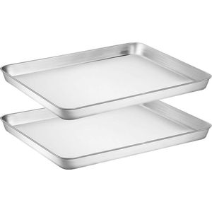 Bakplaten set van 2, roestvrijstalen ovenschaal taartschaal, afmeting 40,6 x 30,5 x 2,5 cm, niet giftig, gezond, gemakkelijk schoon te maken en vaatwasmachinebestendig