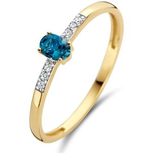 Blush Ring 1637YDL/54 14k Geelgoud 0,03crt G SI Diamant en Blauwe Topaz Maat 54