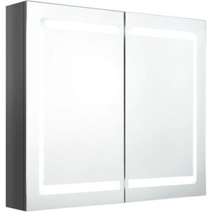 vidaXL - Badkamerkast - met - spiegel - en - LED - 80x12x68 - cm - glanzend - grijs