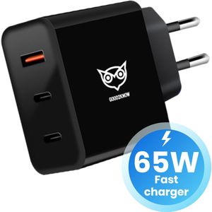 Good2know 65W Snellader - Oplader voor iPhone, Samsung, Macbook - 2 USB-C & 1 USB-A Adapter - Zwart