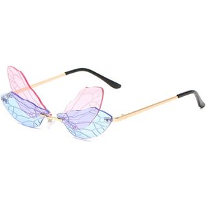 Freaky Glasses - Zonnebril Butterfly - Festivalbril - Bril - Feest - Glasses - Heren - Dames - Unisex - Kunststof - Metaal - roze - blauw