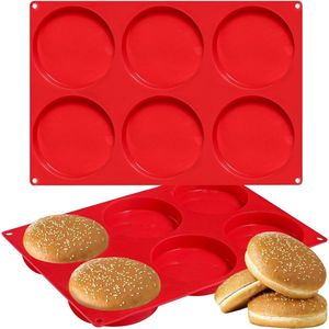 2 stuks Burger Buns bakvorm siliconen 10 cm 6-voudige hamburgerbroodjes plaatstaal, 33 x 22,2 x 2 cm