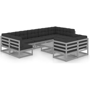 vidaXL 10-delige Loungeset grenenhout grijs Tuinmeubles - Lounge Set - Houten Tuinmeubels - Tuinset - Grenenhouten Meubilair
