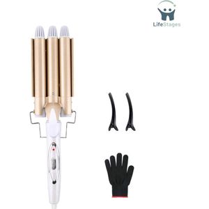 LifeStages - Wafeltang - 3 Vellen Krultang 22mm Met Verstelbare Temperatuur - Grote Golf Voor Lang/Kort Haar - Haarstyling Gereedschap