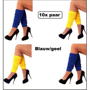 10x Paar Beenwarmers geel en blauw - combi set - Festival Been warmer thema feest disco fun kleding accesoires