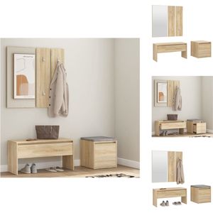 vidaXL Halmeubelset - Halmeubelsets - Halmeubel - Garderobeset - Garderobe set bewerkt hout sonoma eikenkleurig