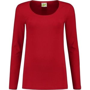 Bodyfit dames shirt lange mouwen/longsleeve rood - Dameskleding basic shirts M (38)