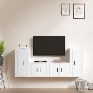 The Living Store TV-meubelset - Klassiek design - Wandgemonteerd - Hoge kwaliteit - Wit - 4 stuks (57x34.5x40cm - 40x34.5x80cm)