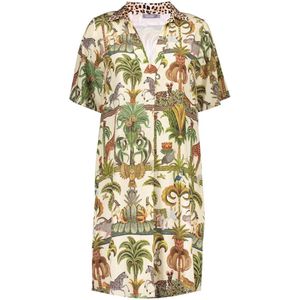 Geisha Jurk Korte Kaftan Jurk Met Jungle Print 57395 70 000530 Green/off-white/brown Dames Maat - XS