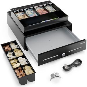 ACROPAQ Kassalade - 34 x 33 x 10 cm - Kassalade met 8 muntvakken en 4 biljetvakken, RJ11 compatibel - Robuuste metalen geldlade