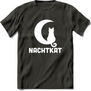 Nachtkat- Katten T-Shirt Kleding Cadeau | Dames - Heren - Unisex | Kat / Dieren shirt | Grappig Verjaardag kado | Tshirt Met Print | - Donker Grijs - L