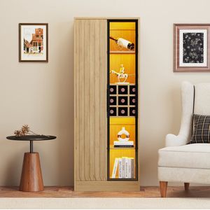 Sweiko Vitrinekast - Badkamerkast - Glazen deuren - LED-verlichting - MDF - Natuurlijke