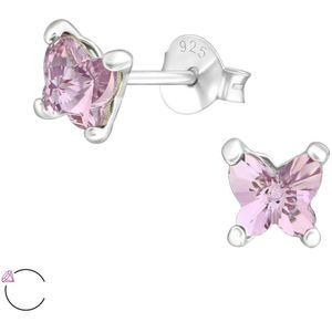 Joy|S - Zilveren vlinder oorbellen - 5 mm - Swarovski kristal lila paars