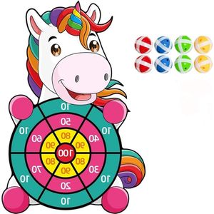 Eenhoorn dartspel voor kinderen - 8 speelgoedballen dartpijlen - haken - cadeau-idee meisjes - 3 jaar - 355 cm