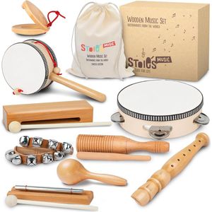 Muziekinstrumentenset voor peuters en kleuters Muziekspeelgoed - Houten percussiespeelgoed voor jongens en meisjes - Bevordert vroege ontwikkeling en educatief leren