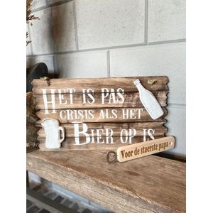 Cadeau pakket papa / Tekstbord Het is pas crisis als het bier op is + flessenopener De stoerste papa / vaderdag / opa / verjaardag / cadeau