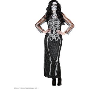 Widmann - Spook & Skelet Kostuum - Elegante Uitgemergelde Skeletta - Vrouw - Zwart / Wit - XL - Halloween - Verkleedkleding