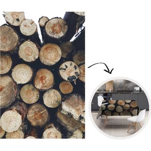Tafelkleed - Tafellaken - 180x260 cm - Hout - Winter - Haard - Boomstam - Binnen en Buiten