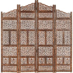 vidaXL-Kamerscherm-4-panelen-handgesneden-160x165-cm-mangohout-bruin
