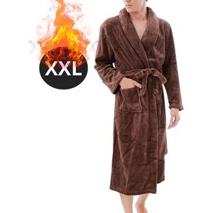 Bovista Badjas Heren - Fleece - Katoen - Badstof - Sauna - Hamam - Wafel - Bathrobe - Duster - Ochtendjas - Kimono - Koffie XXL